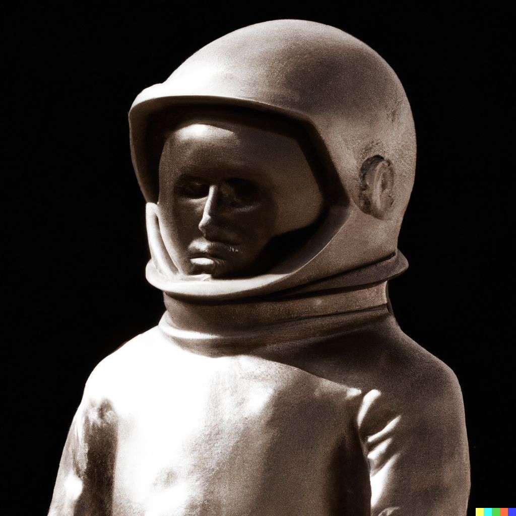 an astronaut, bronze sculpture